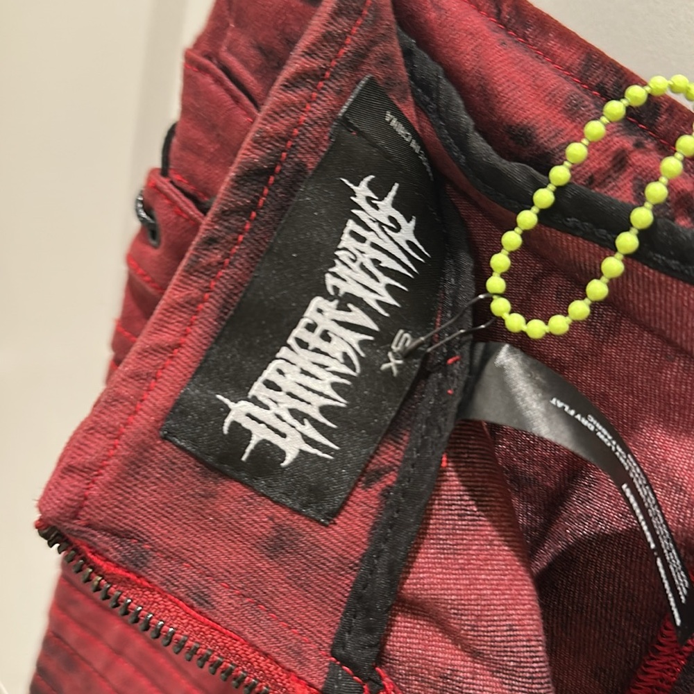 Darker Wavs MODULATION RED ACID WASH MINI SKIRT - Picture 3 of 3